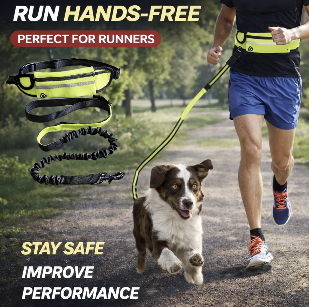 Hands Free Dog Leash Pet Walking And Training Belt With Shock Absorbing Bungee Leash For Up To 180lbs Large Dogs Phone Pocket And Water Bottle Holder