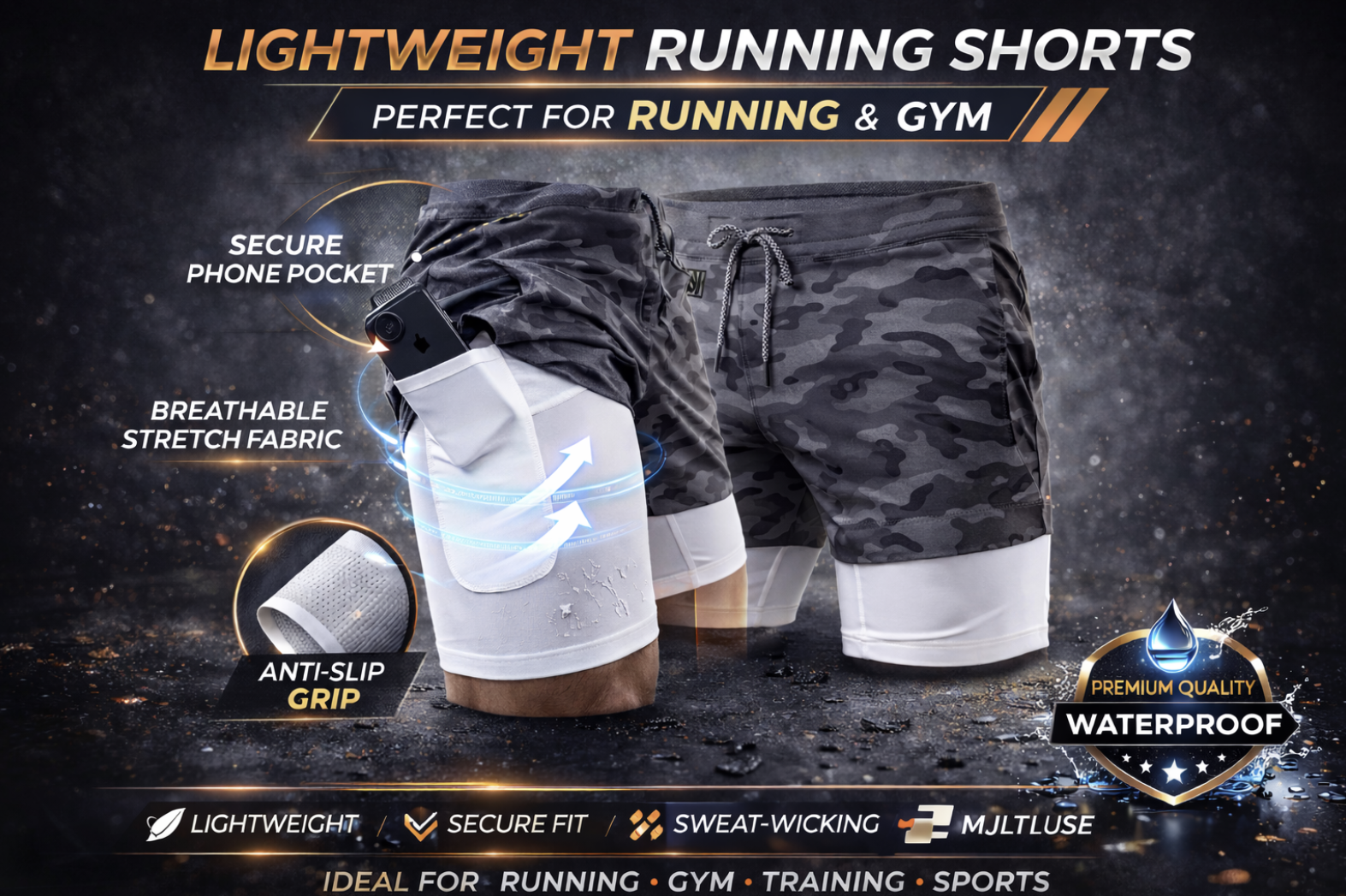 Lightweight Running Shorts Men 2 In 1 Double-deck Quick Dry GYM  Fitness Jogging Workout  Pants