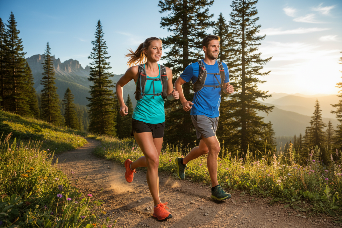two people running outdoors 